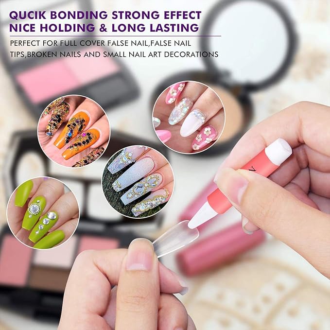 Ballerina False Nail Set - 500pcs Coffin Nails (Clear Full Cover) with Box, Glue, Fork, File & Acrylic Extension Kit