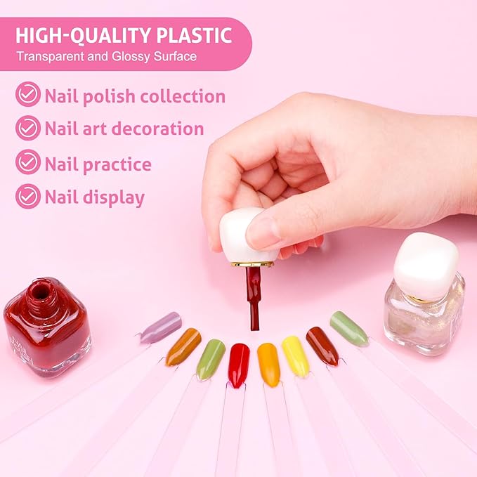 Subay 200 Pcs Nail Swatches Sticks with Number Stickers, Fan-Shaped Practice Nail Art Tips Sticks for Nail Polish Display, Nail Color Swatches Tools with Metal Split Ring for Gel Manicure Home Salon