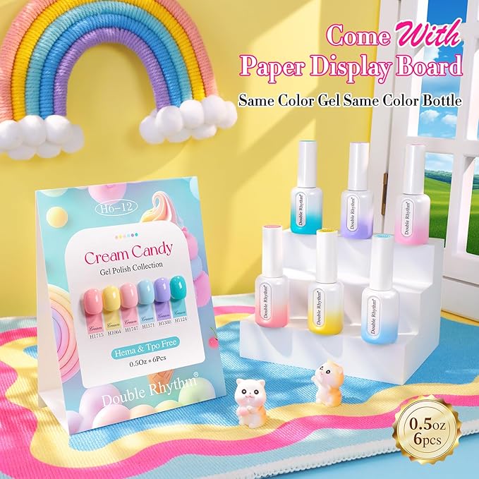 Double Rhythm 6 Pcs Hema Free Gel Polish Set 0.50 OZ Same Color Same Bottle Soak Off Neutral Natural Milky Gel Polish Kit Nail Art Manicure Salon DIY at Home (Pink Blue Green Teal-H6-12)