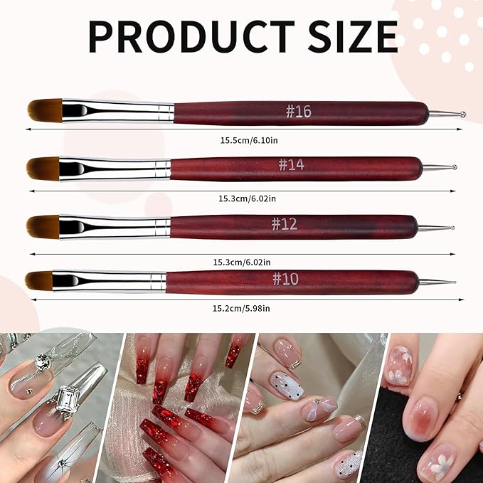 French Manicure Brush, Esclane 2 Way French Nail Brush with Dotting Tool for Manicure Cuticle Clean Up Nail Art Design, French Tip Brush (Wood, #12)