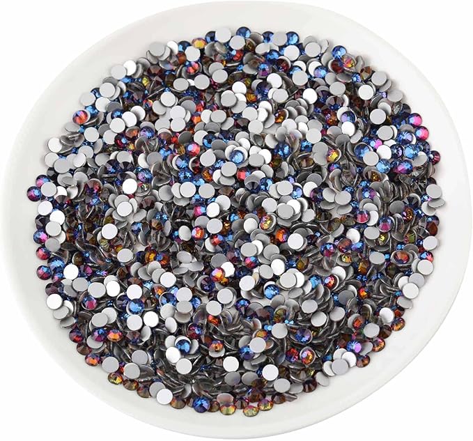 Beadsland 576pcs Flat Back Crystal Rhinestones Round Gems for Nail Art and Craft Glue Fix, Blue Volcano, SS30,6.3-6.5mm