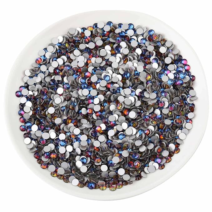 Beadsland Flat Back Crystal Rhinestones Round Gems for Nail Art and Craft Glue Fix, Blue Volcano, 7.0-7.3mm, SS34/288pcs