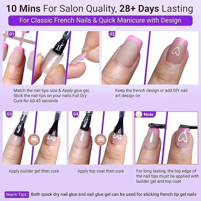 Gel French Tip Nails Short Square French Tip Press on Nails SXVME Soft French Nail Tips 150Pcs Pre-applied Tip Primer Natural Skin Tones Fake Nails Extensions Gel Nails Kit for Women Girls DIY