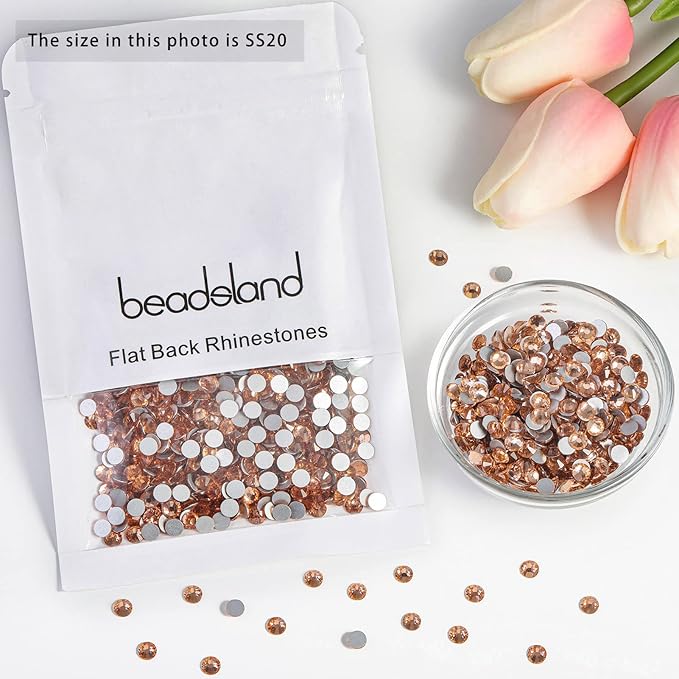 Beadsland 2880pcs Flat Back Crystal Rhinestones Round Gems for Nail Art and Craft Glue Fix, Champagne, SS20,4.6-4.8mm