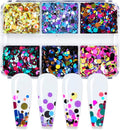 Nail Art 3D Round Sequin Holographic Glitter Nail Colorful Mixed Size Circle Flake Sparky Confetti Design Decoration DIY Accessories for Women 6Colors