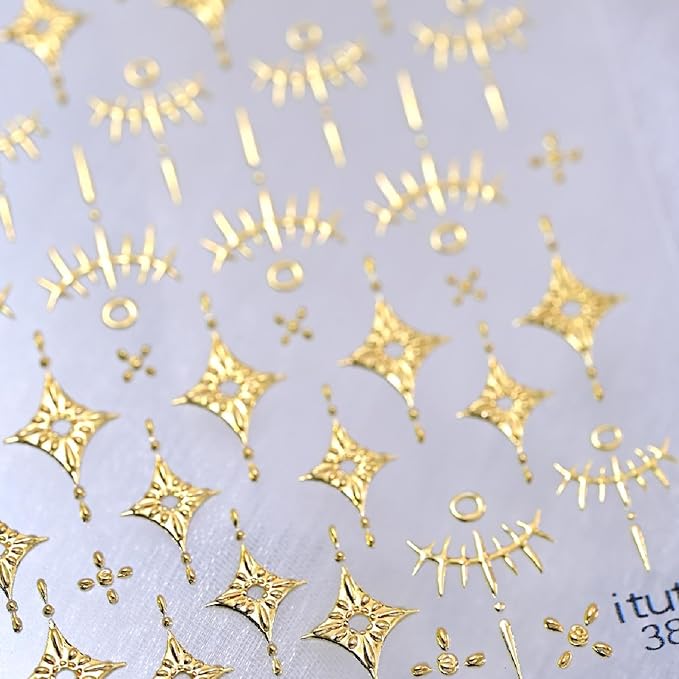 Gold Nail Stickers Star Nail Art Stickers with Ombre Design Circle Nail Decals for Nails Art 5D Self Adhesive Nails Supplies for Women Girls Kid Manicure Decoration 2 Sheets