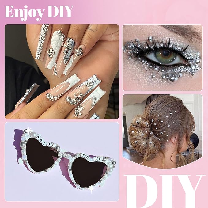11000Pcs Flatback Pearls for Crafting(Silver), Assorted Size 2/3/4/5/6/8/10mm Half Pearl with 3Pcs 10ml B7000 Jewelry Glue, Bedazzling Bead for Crafts Clothing Tumblers Shoes Embellishment Nail Art