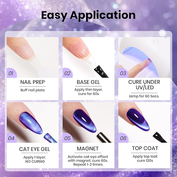 Beetles Mystic Amethyst Purple Cat Eye Gel Nail Polish - 15ML Purple Cat Eye Glitter Spring Gel Polish Magnetic Translucent Glassy Effect Soak Off UV Nail Art DIY Manicure Valentines Gift for Women