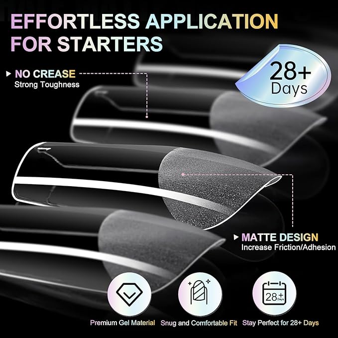 Medium Square Nail Tips - 12 Sizes 240 PCS Pre-Etched Half Matte Soft Acrylic False Nail Tips No C Curve for Full Cover Acrylic French False Nails For Nail Extension, Home DIY Nail Salon