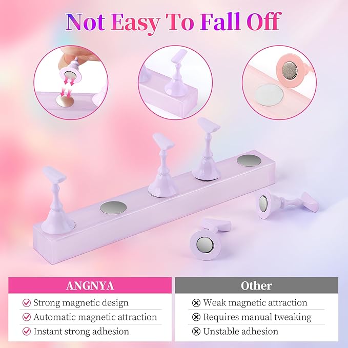 ANGNYA Nail Stand for Press Ons，3 Set Nail Holder for Painting Nails with 200PCS Nail Sticky Tabs Powerful Magnetic Fake Nail Stands for Nail Holder Nail Display Press on Home DIY Salon Supplies
