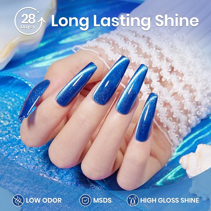 Beetles Blue Cat Eye Gel Polish, 15ML Cat Eye Glitter Gel Polish with Magnet Soak Off UV Shimmer Velvet Gel Stellar Blue Series French Nail Art Manicure Gifts for Women