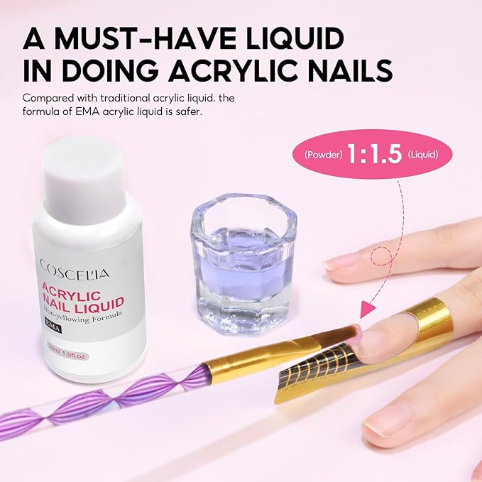 58PCS Acrylic Nail Kit for Beginners with Everything, 3 Colors Professional Acrylics Powder with Drill and U V Light 24pcs Glitter Decoration Complete Acrylic Nail Set Home Salon Design Gift Set