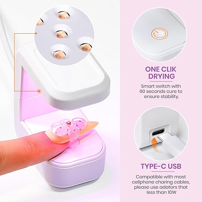 MIZHSE 3D Gel Nail Art Sculpting Gel, 5 in 1 Solid Builder Gel for Nails Clear Non-sticky Hard Gel with Mini U V Nail Lamp, Sculpting 3D Nail Art for Manicure Home DIY