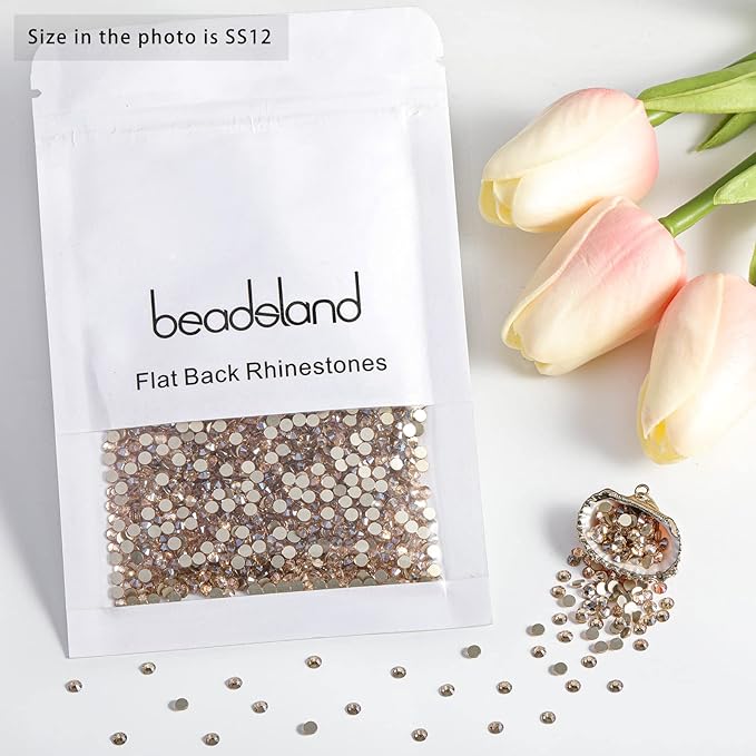 Beadsland Flat Back Crystal Rhinestones Round Gems for Nail Art and Craft Glue Fix, Golden Shadow, 3.0-3.2mm, SS12/1440pcs