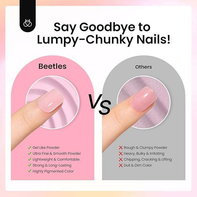 Beetles Pink Nude Dip Powder Nail Kit, 20 Colors Neutral Jelly Pink Sheer Glitter White Dip Nails Powder Starter Kit, Jelly Effect French Nail Art Starter Manicure Salon DIY Home Gift for Women
