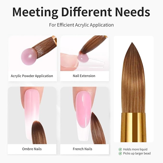 Kolinsky Acrylic Nail Brush Golded Solid Wood Handle Professional Manicure Brushes for Powder Nail Acrylic Application - Salon & DIY Nail Art Essentials - Size 18, 1.0 Count