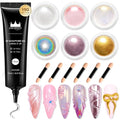 Chrome Nail Powder and 3D Nail Gel Kit BISHENGYF: 15g No Wipe 3D Sculpting Gel Aurora Pink White Pearl Gold Chrome Nail Powder with Clear 3D Carving Nail Molding Glue Set for Nail Art Decoration