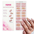 Pink Semi Cured Gel Nail Strips 20Pcs Gold Glitter UV Gel Nail Stickers with Design Glossy Marble Nails Polish Strips UV/LED Light Needed Self Adhesive Full Polish Nails Wraps for Women