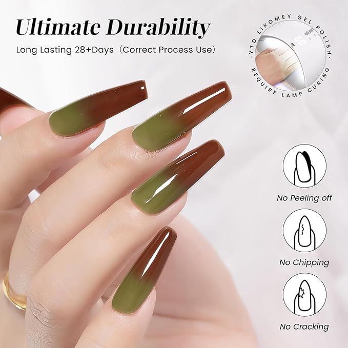 YTD Likomey Color Changing Gel Nail Polish,15ml Translucent Green To Brown Mood Temperature Change Colors Ombre Thermal Salon Home Fall Winter Manicure UV Varnish,WB07