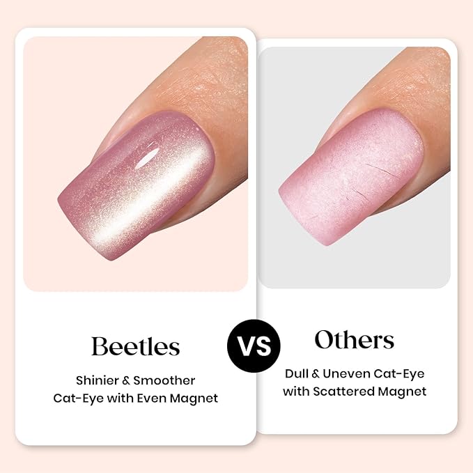 Beetles Cat Eye Nails - 7 Colors Nude Medium Almond Press On Nails | 16 Sizes 224 Pcs Natural Salon Quality Glitter Chasing Light Cateye Nails For Women
