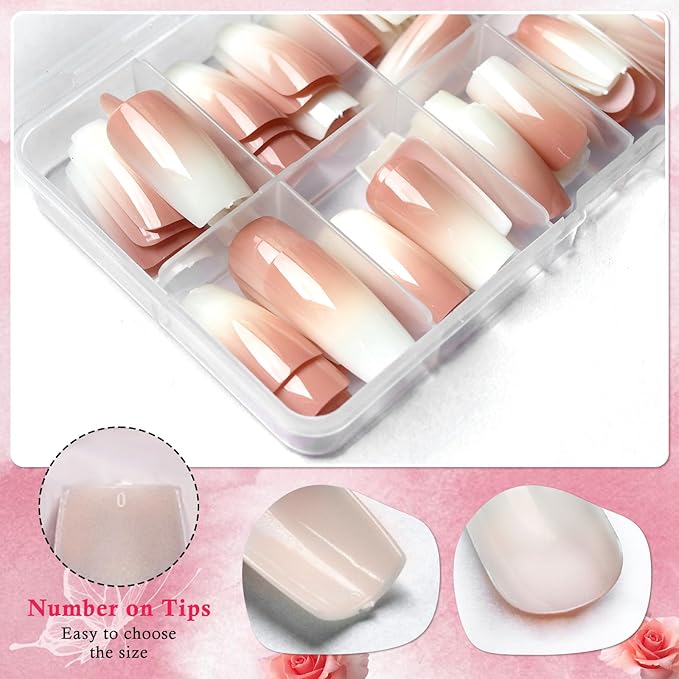 AddFavor 240pc Ombre Square Press on Nails Long Fake Nails - Glue on Nails Square Acrylic Nails Press ons Nail Tips Long Stick on Nails with Nail Glue and Adhesive Tabs for Women