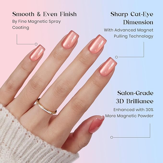 Beetles X Press Gel Nails Kit - Fizz Aurora | 7 Colors Spring Cat Eye Press On Nails Short Square | 224Pcs 16 Sizes All-in-One Kit With Nail Glue,Remover,Builder Top Coat,Nail Lamp Gift