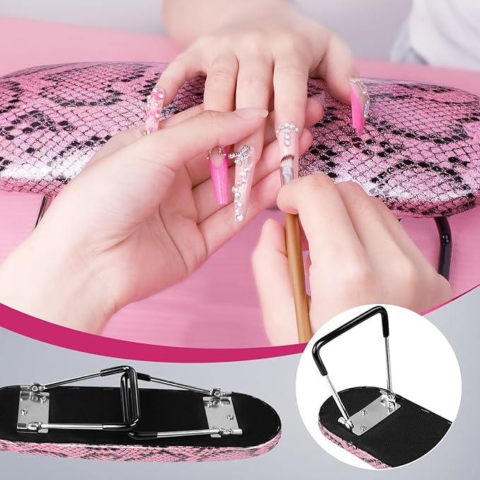 krofaue Nail Arm Rest - Professional Nail Hand Rest Stand Foldable PU Leather High-Density Sponge Nail Arm Rest for Nail Tech with Non-Slip Stable Reduces Hand Fatigue Fit for Manicure Salon Use Pink