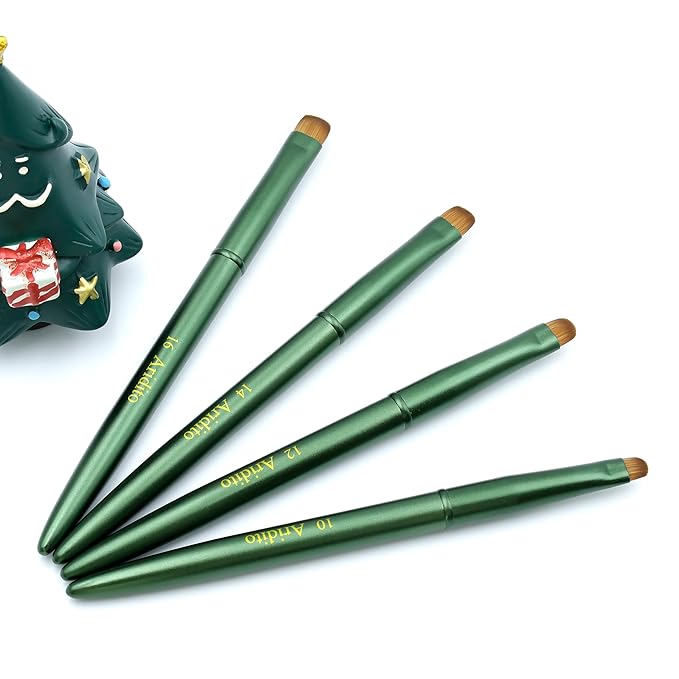 4pcs Matte Green Metal French Nail Brush | Professional French Tip Brush | Nail Clean Up Brush (#10,#12,#14,#16) (Matte Green)