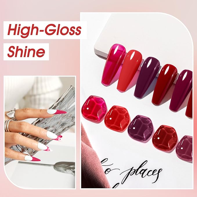 ROSALIND Red Gel Polish, 12 Colors Burgundy Glitter Red Nail Polish for Nail Art, Bloody Mary Collection Cherry Wine Colors Winter U V Gel Nail Polish Gift