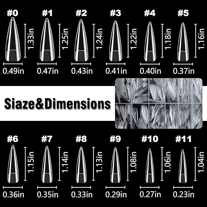 LoveOurHome 600pc Soft Gel Stiletto Nail Tips Pointy Fake Nails Clear Press on Nails Long Full Cover Acrylic Nails Stiletto False Artificial Fignernails 12 Sizes for Acrylic Gel Nail Extension