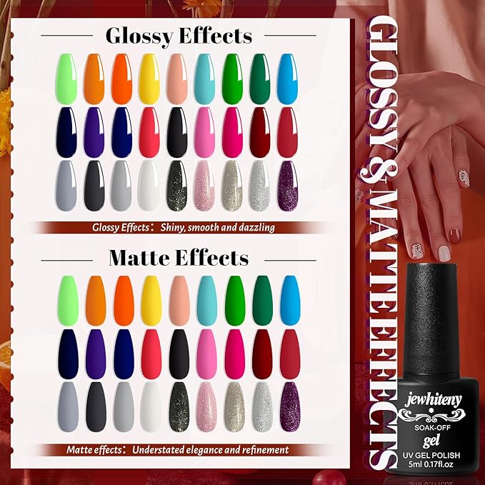 JEWHITENY 30pcs Gel Nail Polish Kit With 27 Colors + Matte Top Coat, Base Coat And Top Coat Polish Set For Manicure Nail Art Salon/Home Starter (Packaging May Vary)