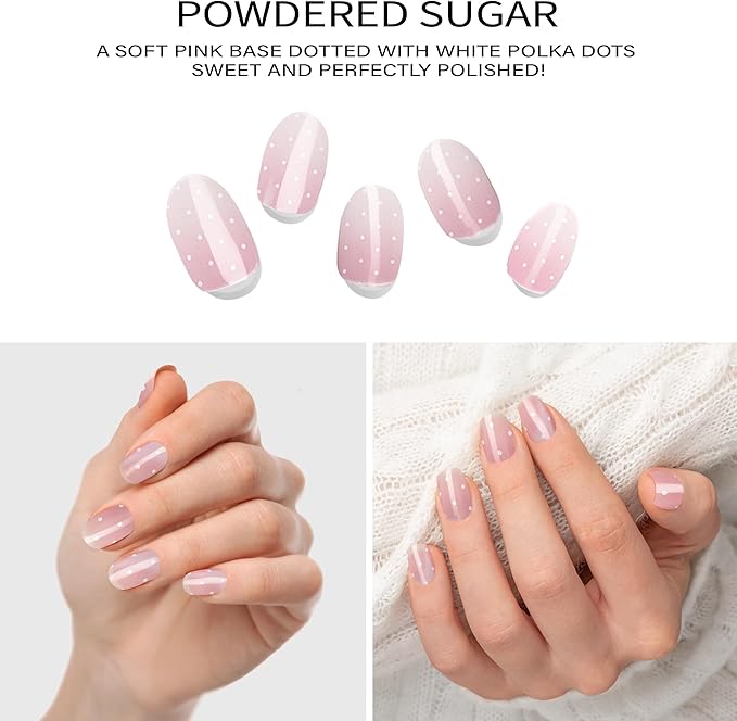 Semi-Cured Gel Nail Strips - 20 Salon-Quality Gel Sticker with UV Light Required, Long Lasting, Easy Application & Removal, Includes Prep Pad, Nail File, Wooden Stick – Powdered Sugar