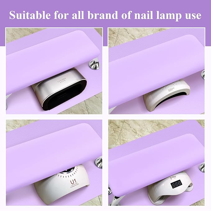 Nail Arm Rest for Acrylic Nails with Nail Table Mat, Microfiber Leather Nail Hand Rest Cushion for Nails, Soft Hand Pillow Footstool with Foldable Nail Art Hand Rest Pad for Nail Tech Use (Purple)