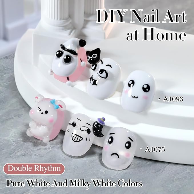 Double Rhythm 2 Pcs 15ml UV Gel Polish Set Pure White And Black Color Gel Nail Polish Kit Nail Art Salon DIY (White and Milky White-A1075+A1093)
