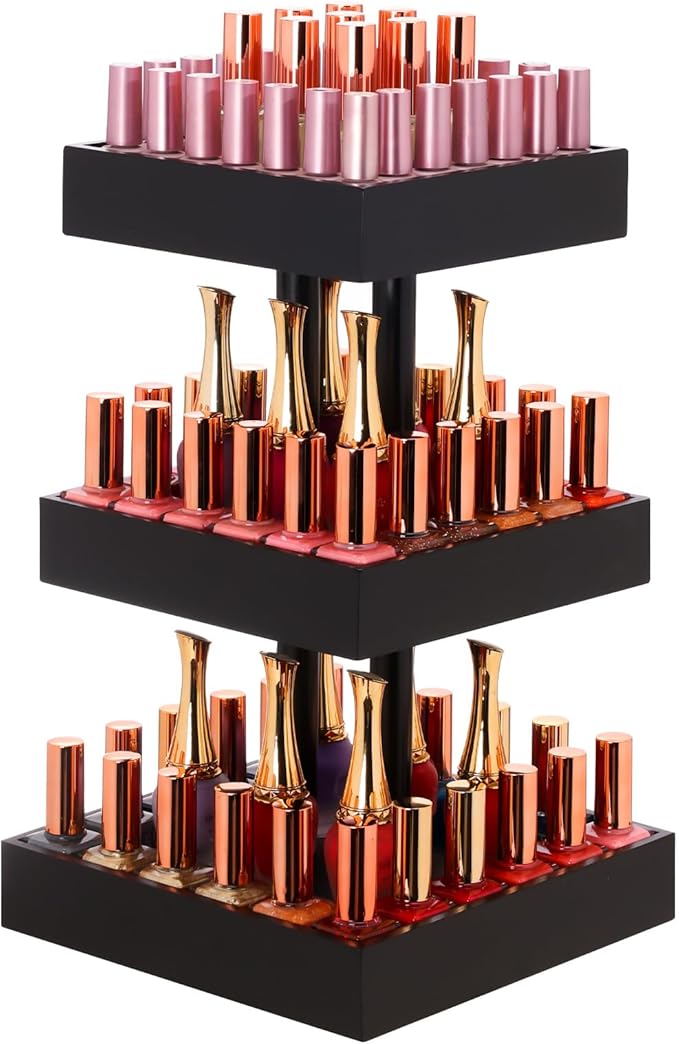 Homde Nail Polish Organizer for 86-123 Bottles, 360 Rotating Nail Polish Rack Holder, Display Storage Shelf for Fingernail Stand and Essential Oil, Gifts for Women Girls- Bamboo,Black