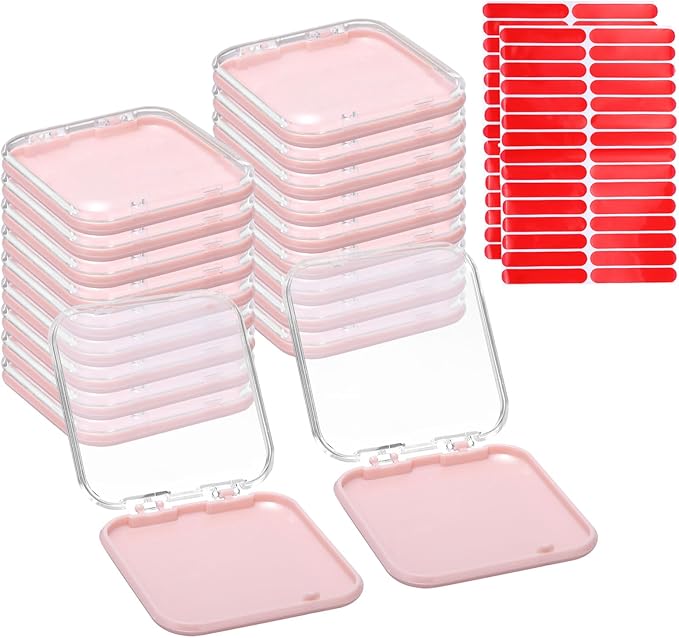 uxcell 20 Pcs Press on Nail Storage Box with Adhesive Double Sided Tape, Acrylic Nail Display Box for Nail Salon Home Storage Supplies, Clear/Pink