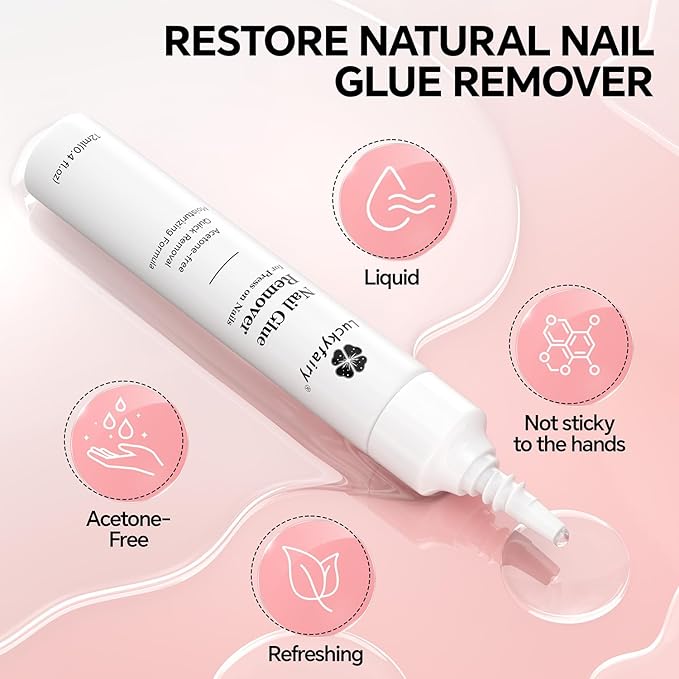 Nail Glue Remover for Press on Nails: Quick Removal Acrylic Nails Semi Solid Nail Glue Acetone-Free, Not for Gel Polish Base Coat Easy Removal Fake Nails, 2Pcs*12ml