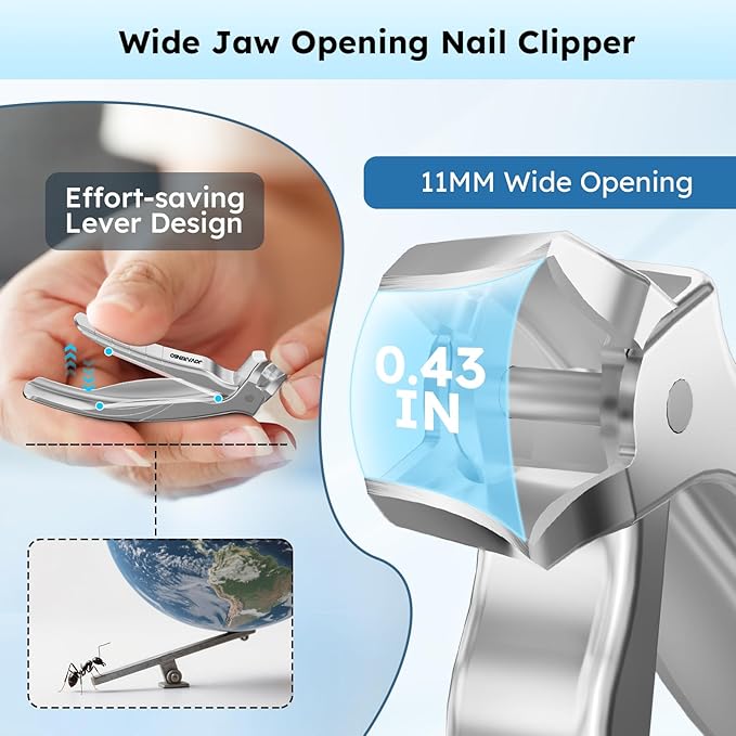 Toenail Clippers for Seniors, Angled Head Large Toe Nail Clippers for Thick Toenails, Wide Jaw Eagle Beak Clippers for Ingrown Nails, Anti-Splash Cutter with Curved Blade, Cuticle Clippers