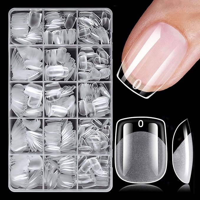 300pc Extra Short Square Nail Tips, Soft Gel Nail Tip Square Fake Nails Artificial Fingernail, 15 Sizes Full Cover Clear Press on Nail Short Acrylic Nails Tips for Nail Extension, Press Nails Making