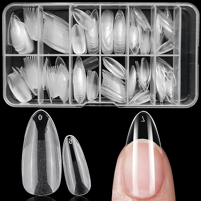 240pc Almond Gel Nail Tips Medium Fake Nails for Press on Nails Clear Acrylic Nails Tips, 12 Size Full Cover Nail tips Almond Soft Gel Nail Tips False Nails Extension Artificial Fingernail