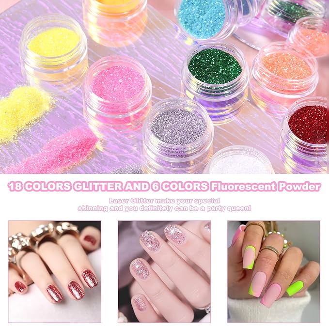 Acrylic Nail Kit with Drill Set for Beginners with Everything 12 Color Acrylic Powder Nail Decoration Tools Home Salon