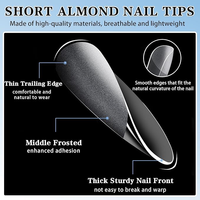550PCS Short Almond Nail Tips,Pre-shaped Soft Gel Nail Tips,Clear Press on Nails Tips Almond Shape,False Nails for Nail Extension Home DIY Nail Salon