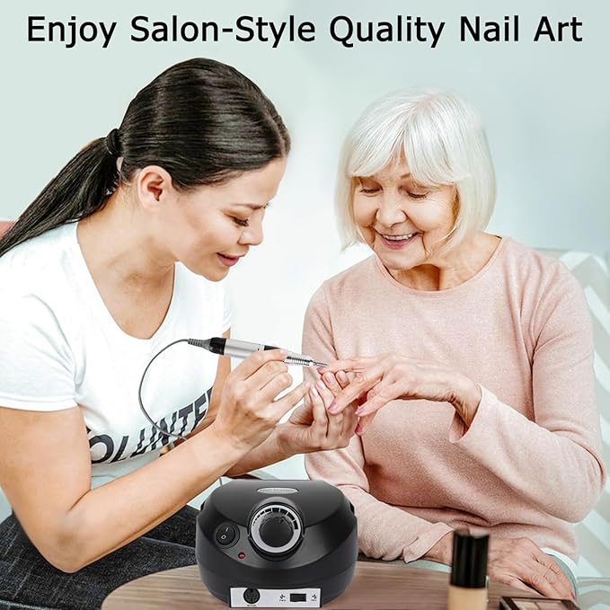 Professional Nail Drill with Pedal Black Nail Drill Set 30000 RPM Electric Nail File with Foot Pedal Nail Grinder E File NailDrill for Acrylic Nails Gel Nail Filer Electric For Home Or Salon