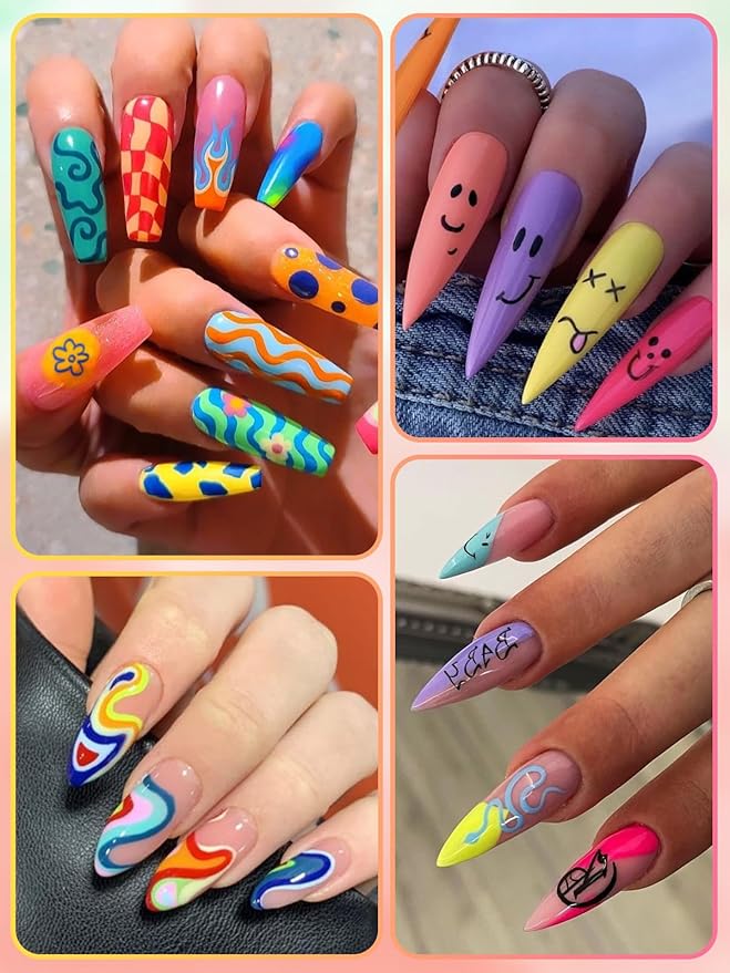 48 Colors Nail Art Pens Set 3D Acrylic Paint Nail Art Quick-Drying, EBANKU Nail Point Dotting Liner Pen Sets for Home & Salon Nail DIY, 24 Count Dual-Tip Nail Pens