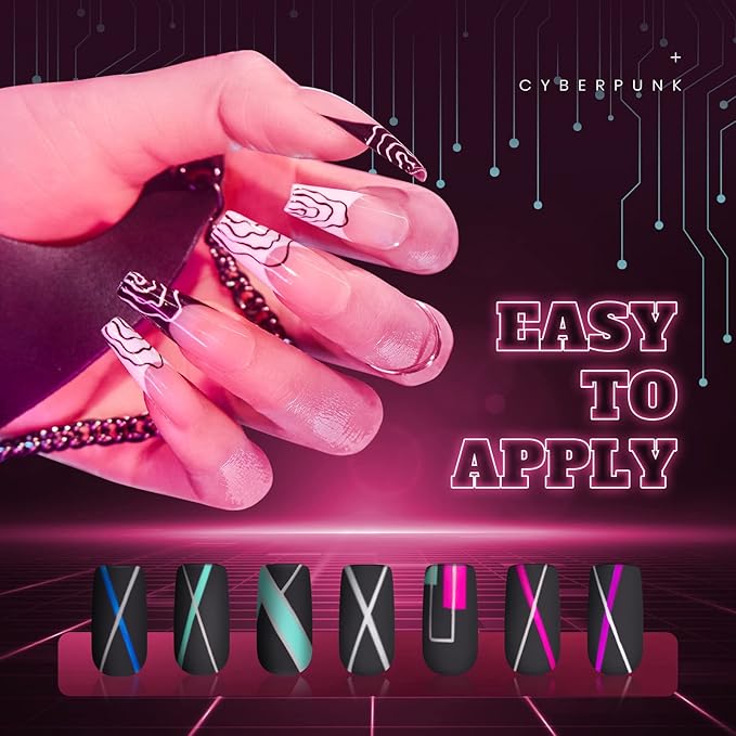 Beetles Gel Liner Nail Polish, 6 Colors Nail Art Paint for Swirl Nails Neon Blue Hot Pink Sliver Glitter Gel Polish Cyberpunk's Futurism Built Thin Nails Art Pens Brush
