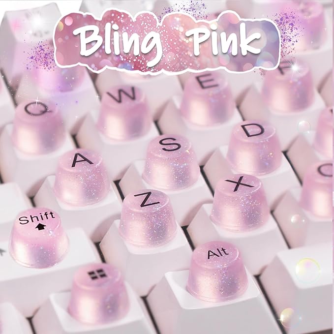 Raised Keyboard Stickers for Long Nails, Bling Keyboard Bubbles for Women with Letters, Soft Silicone Nail Art Typing Keycaps for Desktops (Pink, 64 Pcs)