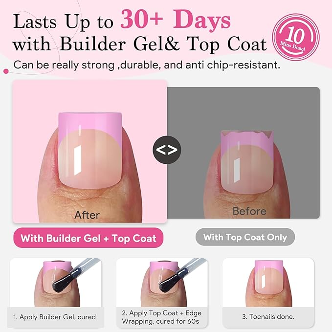15 Sizes 300 PCS Press on Toenails for Women, 10 Rainbow Colors Fake Toe Nail Sharp Square, Brighter Pastel French False Nails Tip Pre-applied Primer& Base Coat, Need Builder Nail Gel& Top Coat