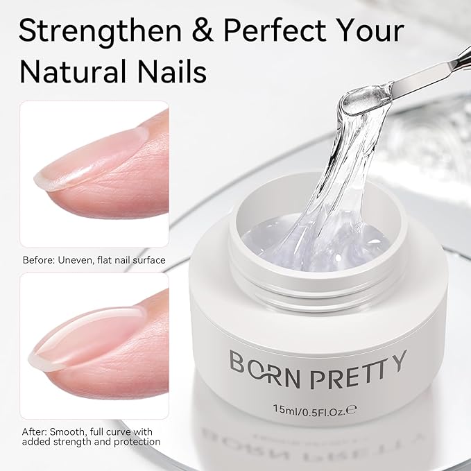 BORN PRETTY Builder Gel for Nails,2PCS Clear & White 3D Solid Hard Gel for Sculpting & Extension, Non-Stick U V Soak Off Gels for Carving Patterns,Salon & Home DIY Manicure