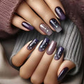 Black Press on Nails Short Square 24 Pcs Glossy Full Cover Stick on Nails Gradient False Nails with Starry Night Designs Reusable Acrylic Glue on Nails for Women Girls Gel Nail Strips