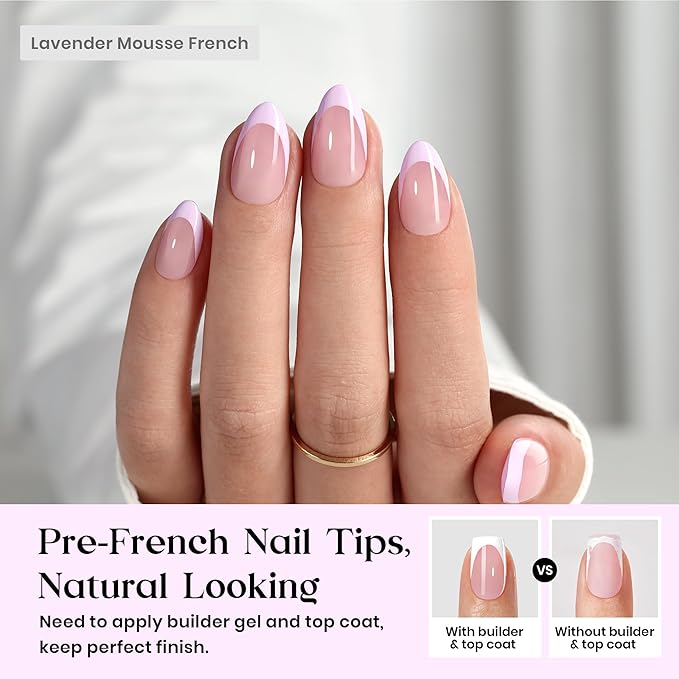 Beetles Purple French Tips Press On Nails, Pastel Spring Press On Nails Short Almond 160 Pcs, Spring Fake Nail Tips Soft Nail Gel False Nails Art DIY For Women